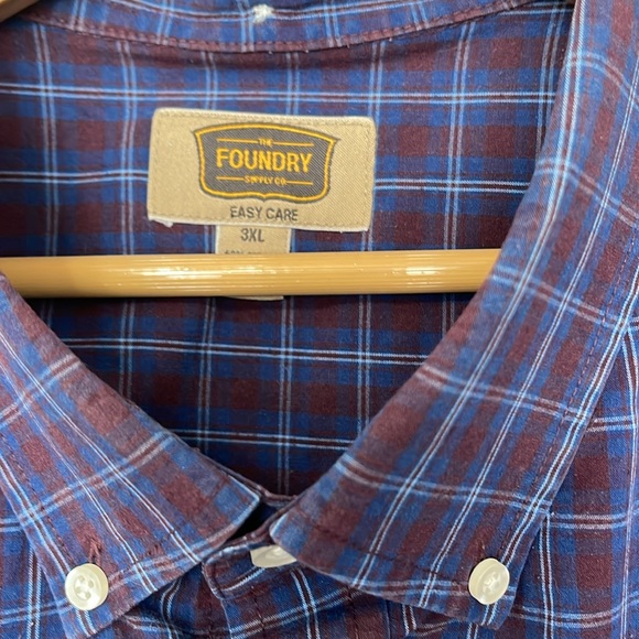 Foundry Men's‎ Button-Down Shirt Big & Tall Blue Plaid 3XL - Picture 2 of 9